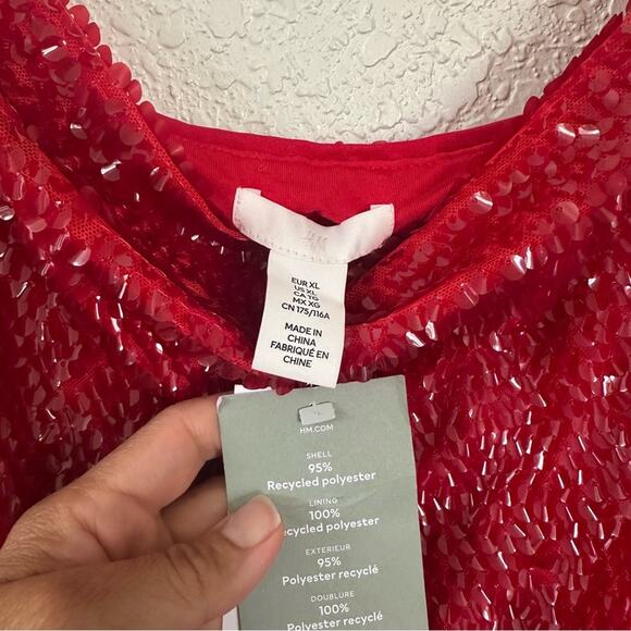 H&M Red Sequined Holiday Slip Dress Size XL NWT - Picture 5 of 8